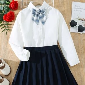 NWOT Girls Button Front Shirt & Pleated Skirt